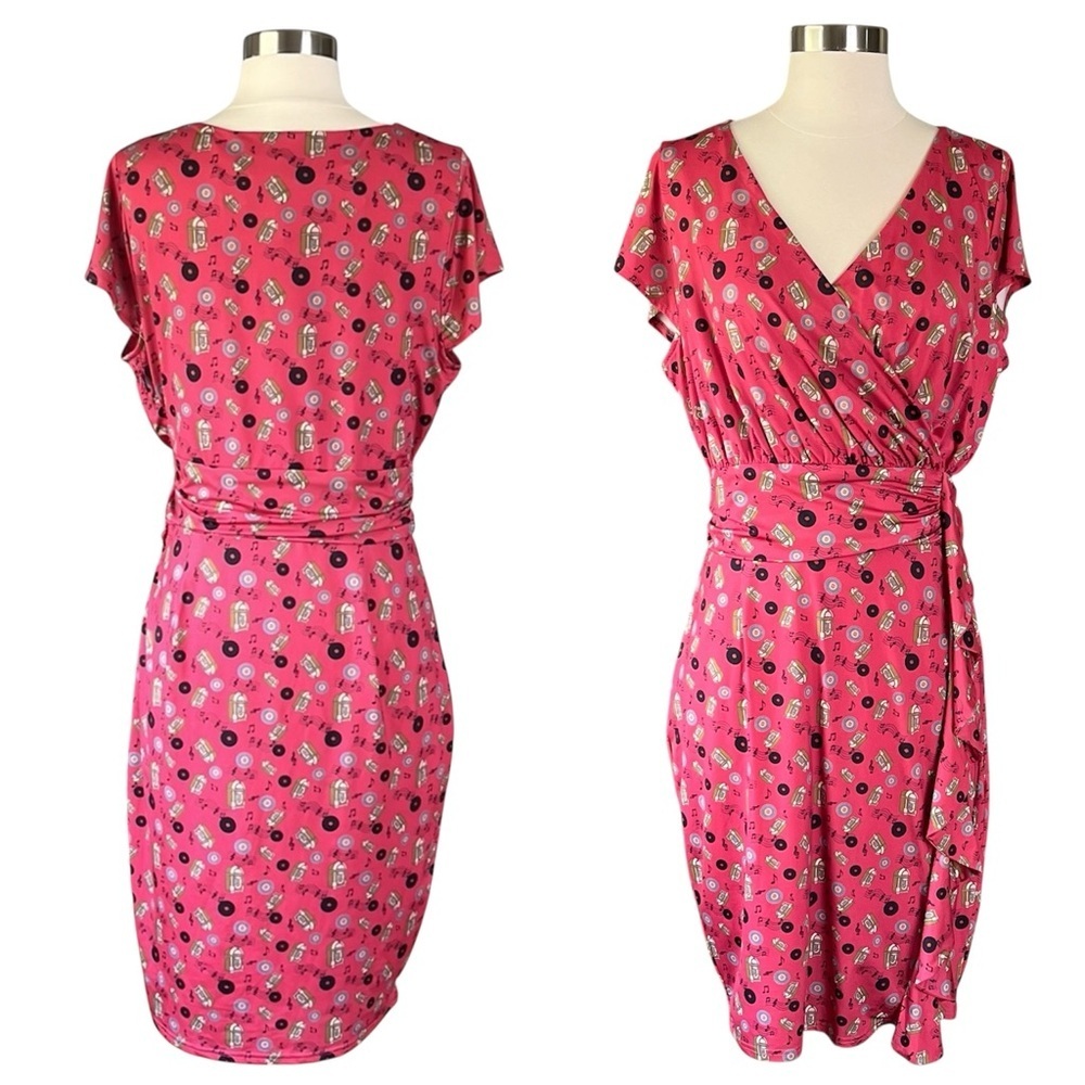 LINDY BOP Faux Wrap Midi Dress in Jukebox Print NWT Size 8 - Picture 11 of 11